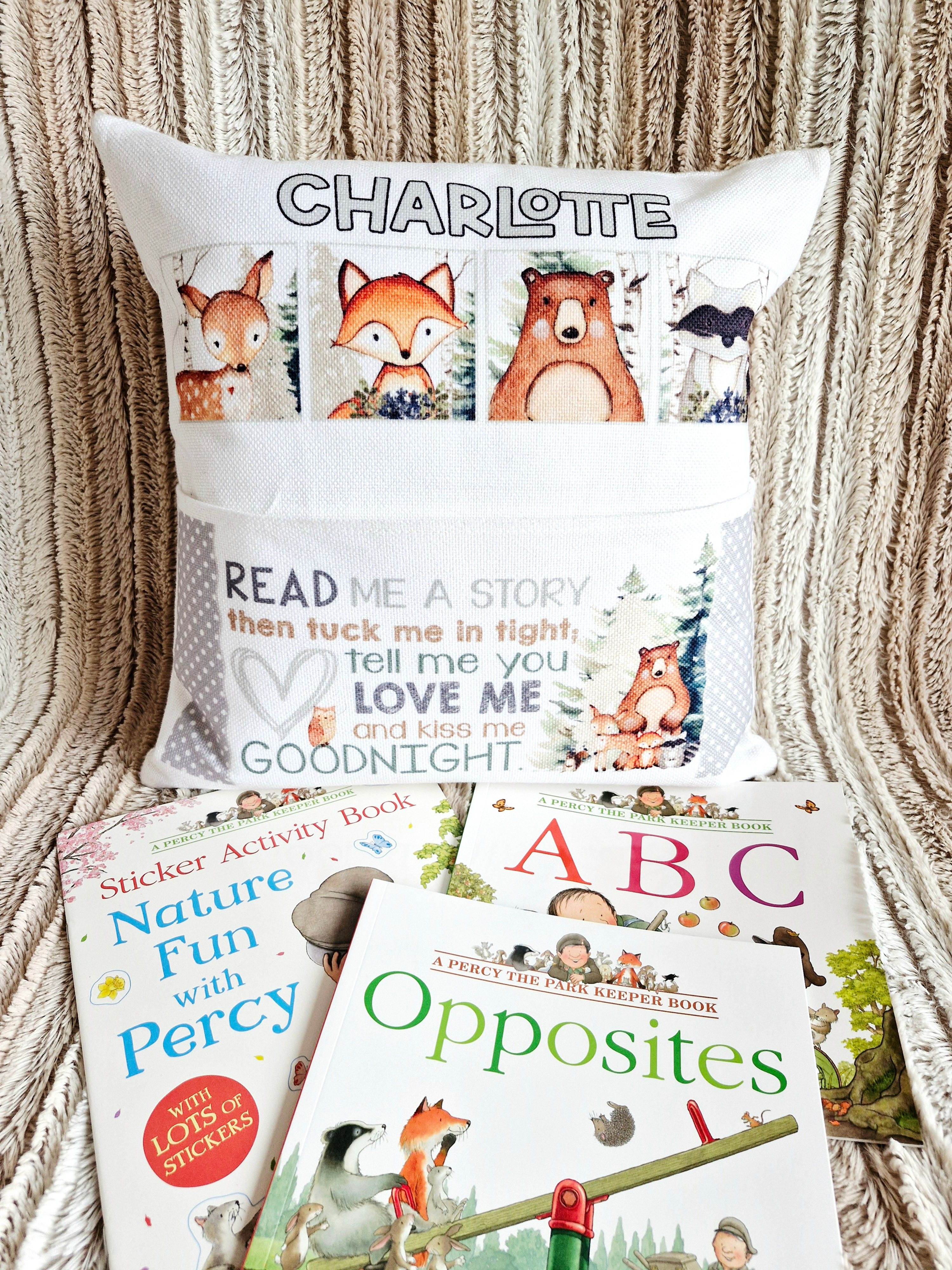 Personalised reading cushion with books