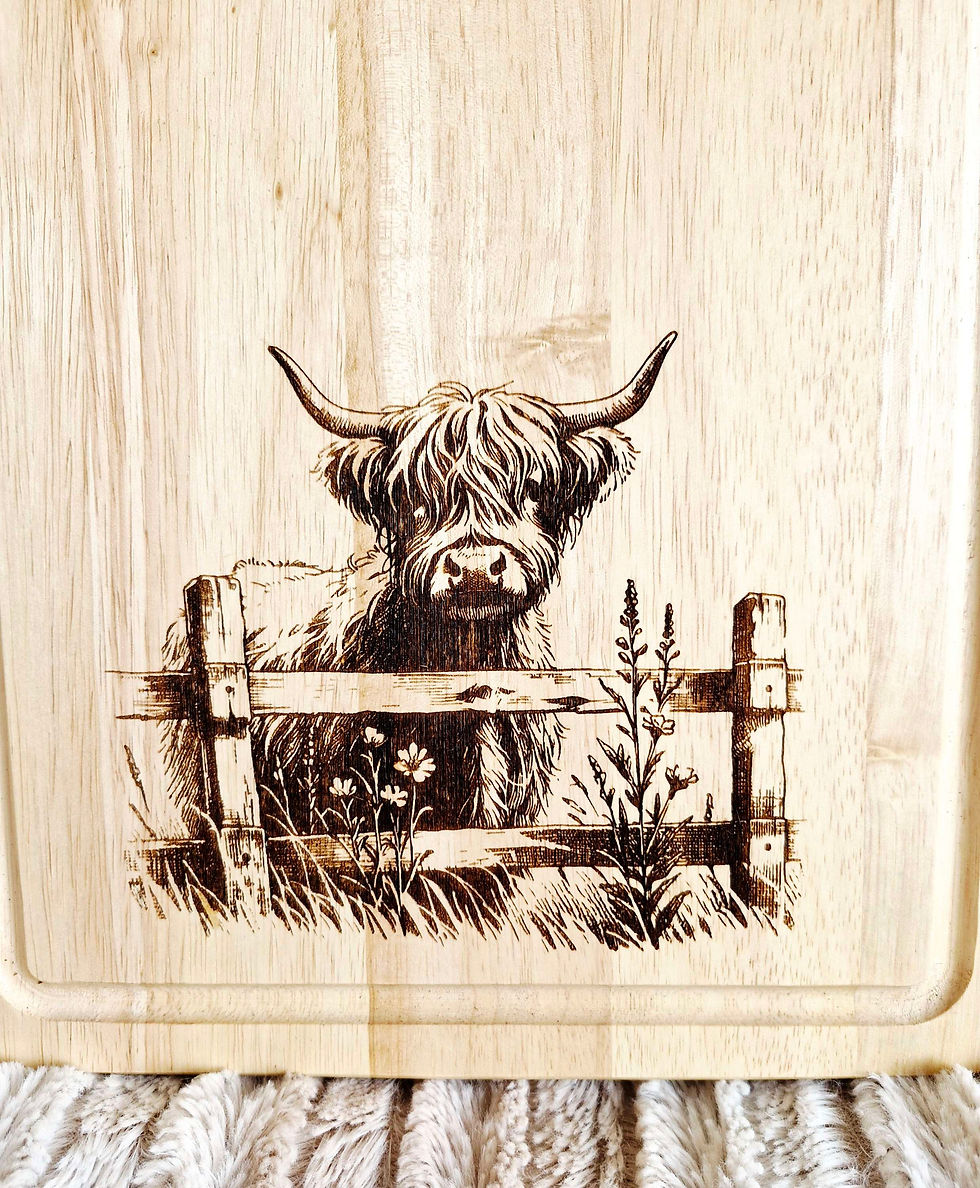 Thumbnail: Highland cow wooden chopping boards