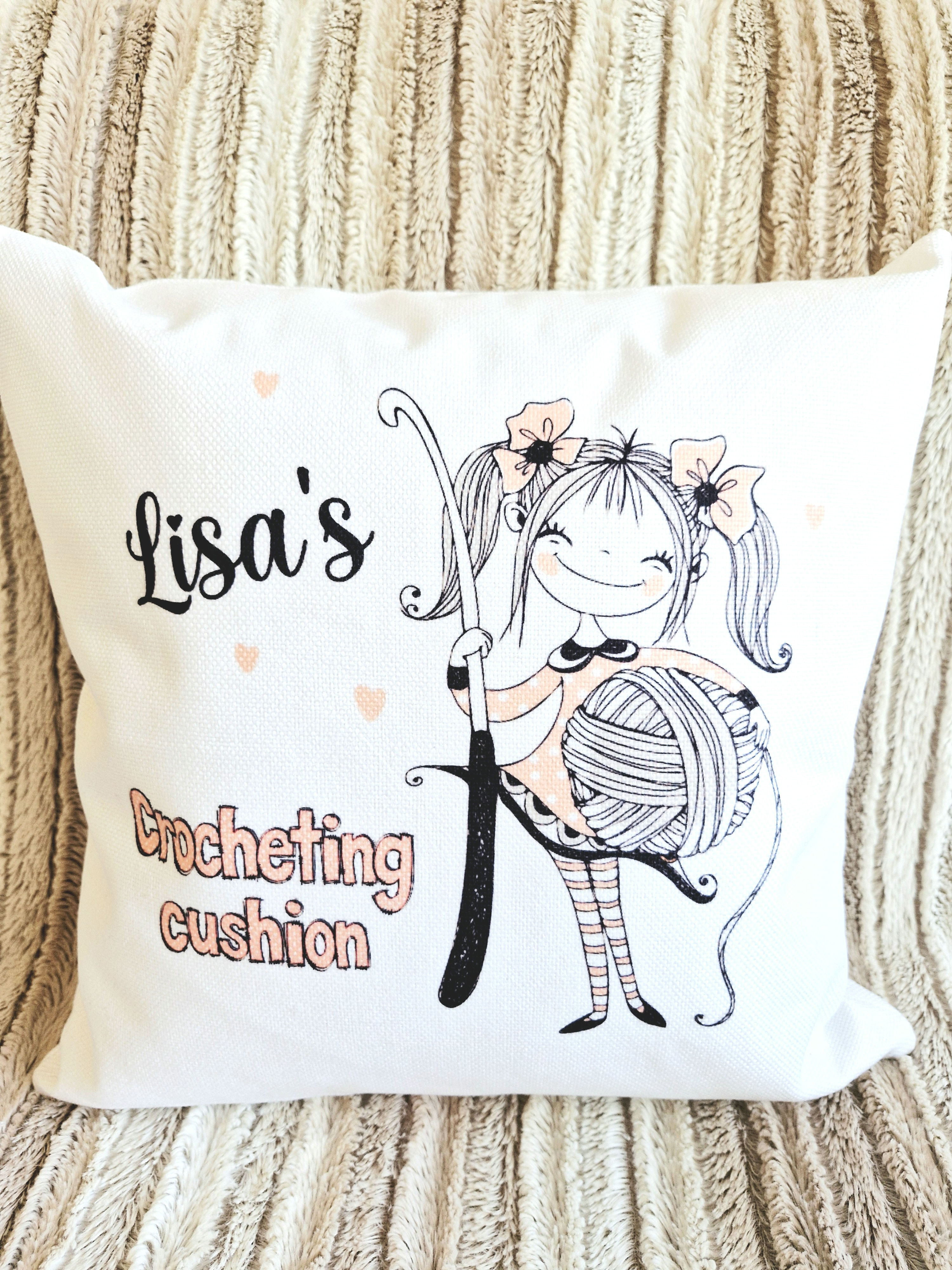 CROCHET  personalised gift cushion with storage  