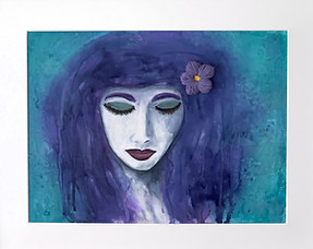 Porträt, Frau, Türkis, Blau, Violett, Blume, Blüte, Mixed Media