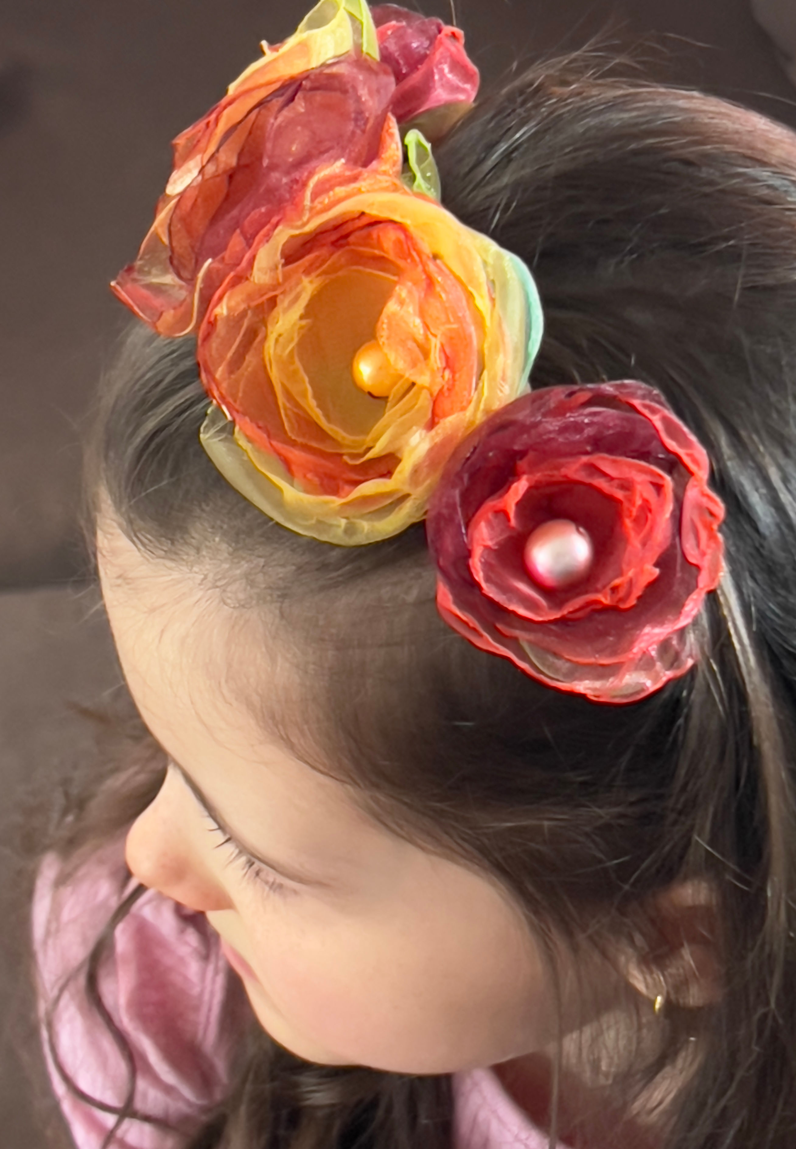 Stoffblüten Haarreif Rotorange