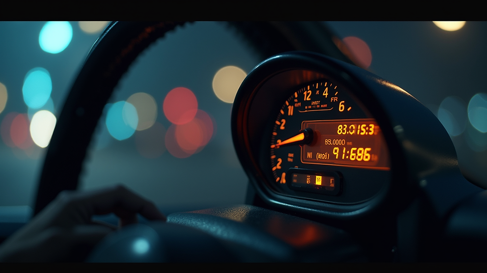 Close-up view of a digital tachograph displaying driving data