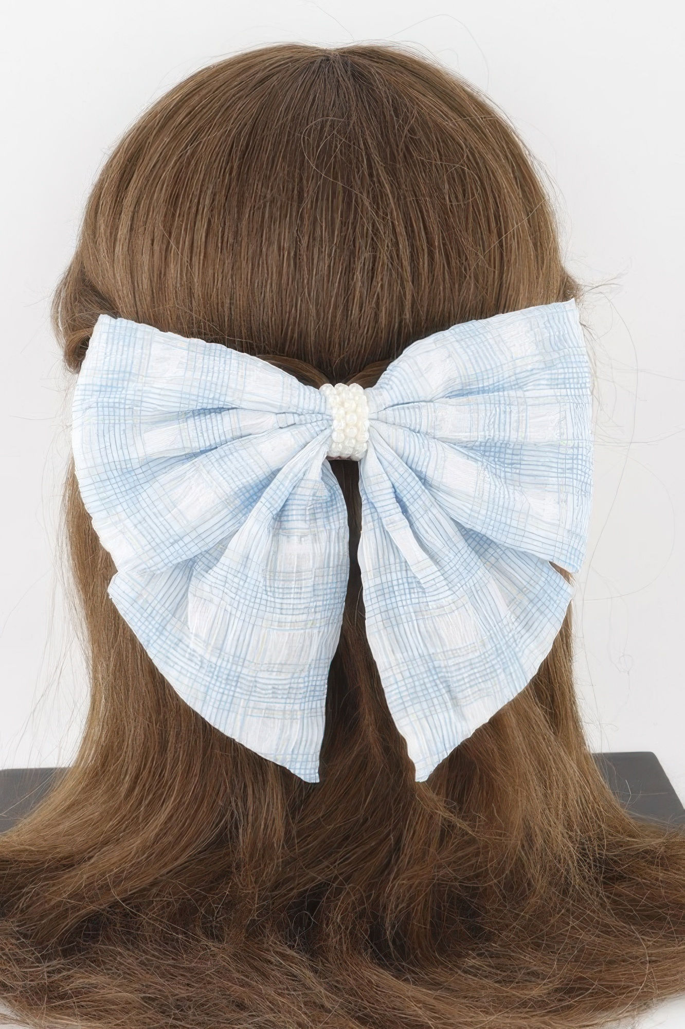 Plaid Pearl Ribbon Hair Clip