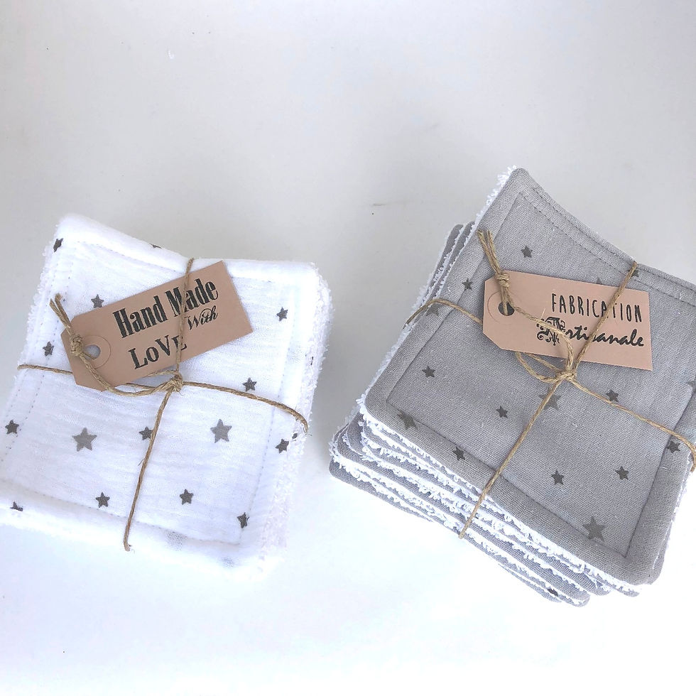 Miniature : 10 Débarbouillettes dans leur pochon assorti. Zéro déchets !