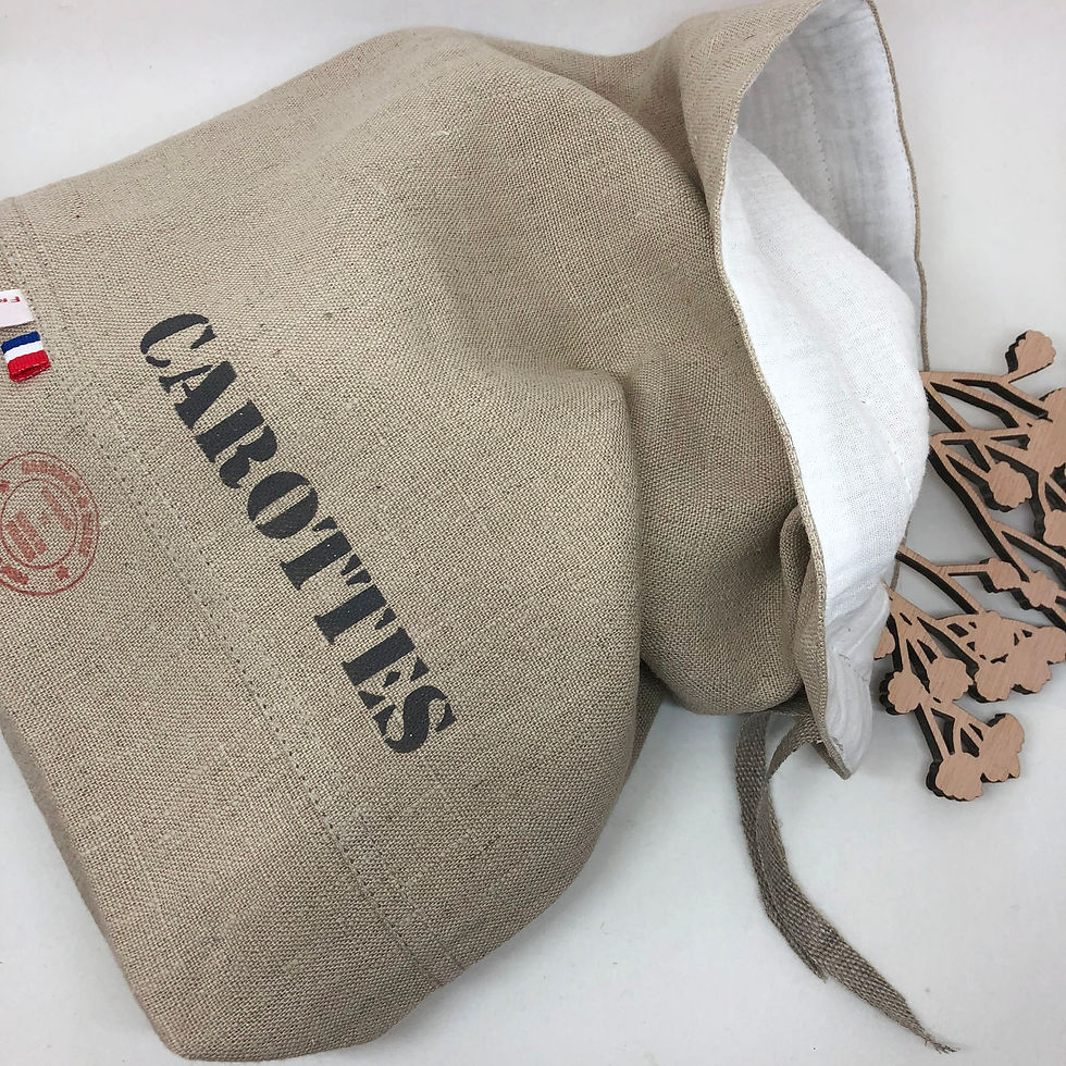 Miniature : Sac à scarottes en lin naturel, intérieur en coton double gaze bio.