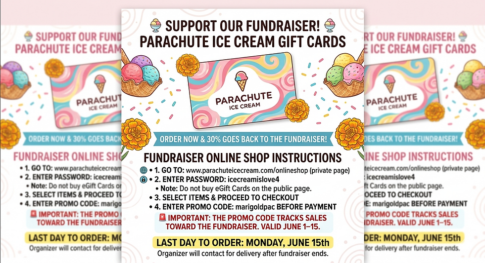 š¦ SWEET NEWS! Parachute Ice Cream FundraiserĀ š¦Ends June 15th