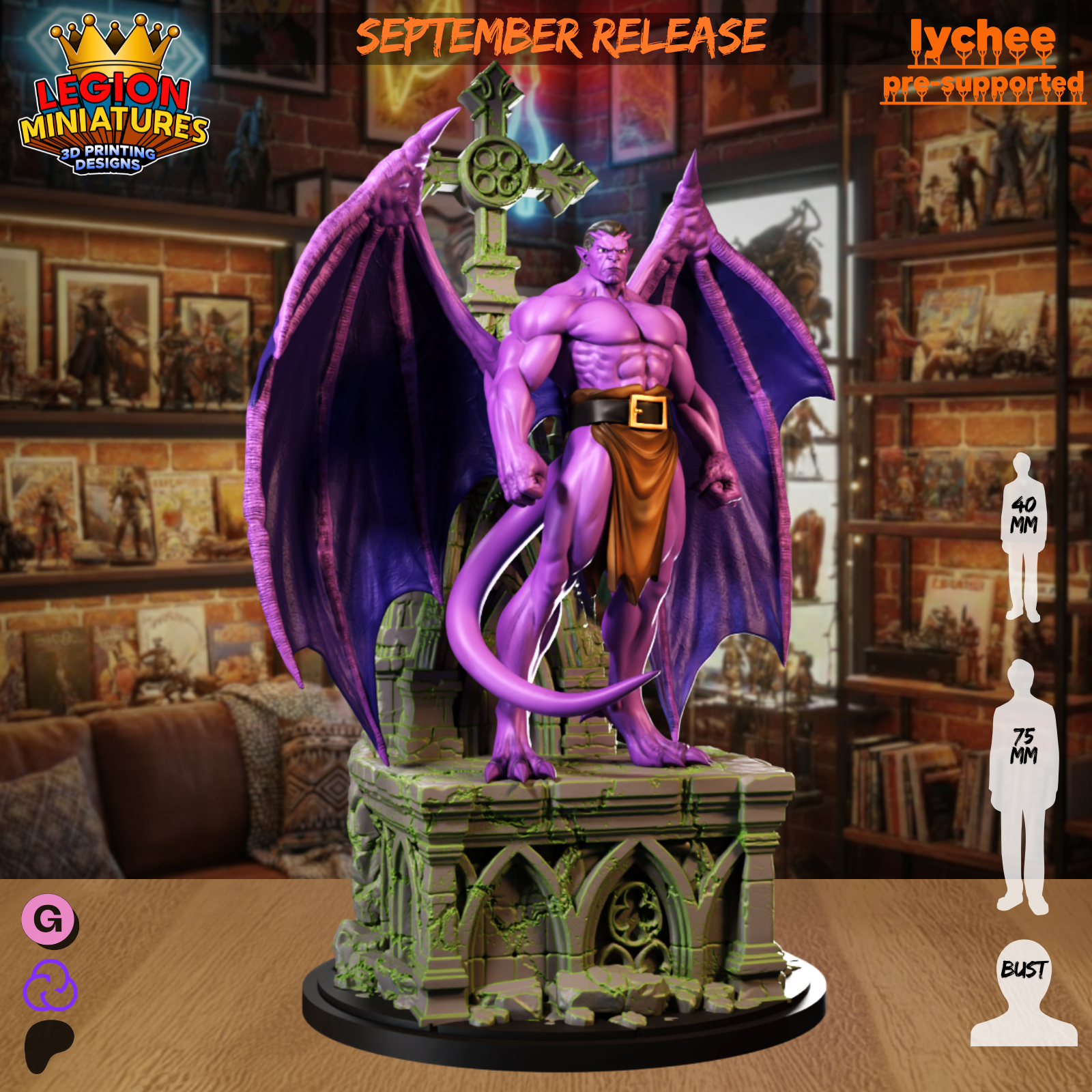 Purple Gargoyle Inspired 3D Printed Miniature