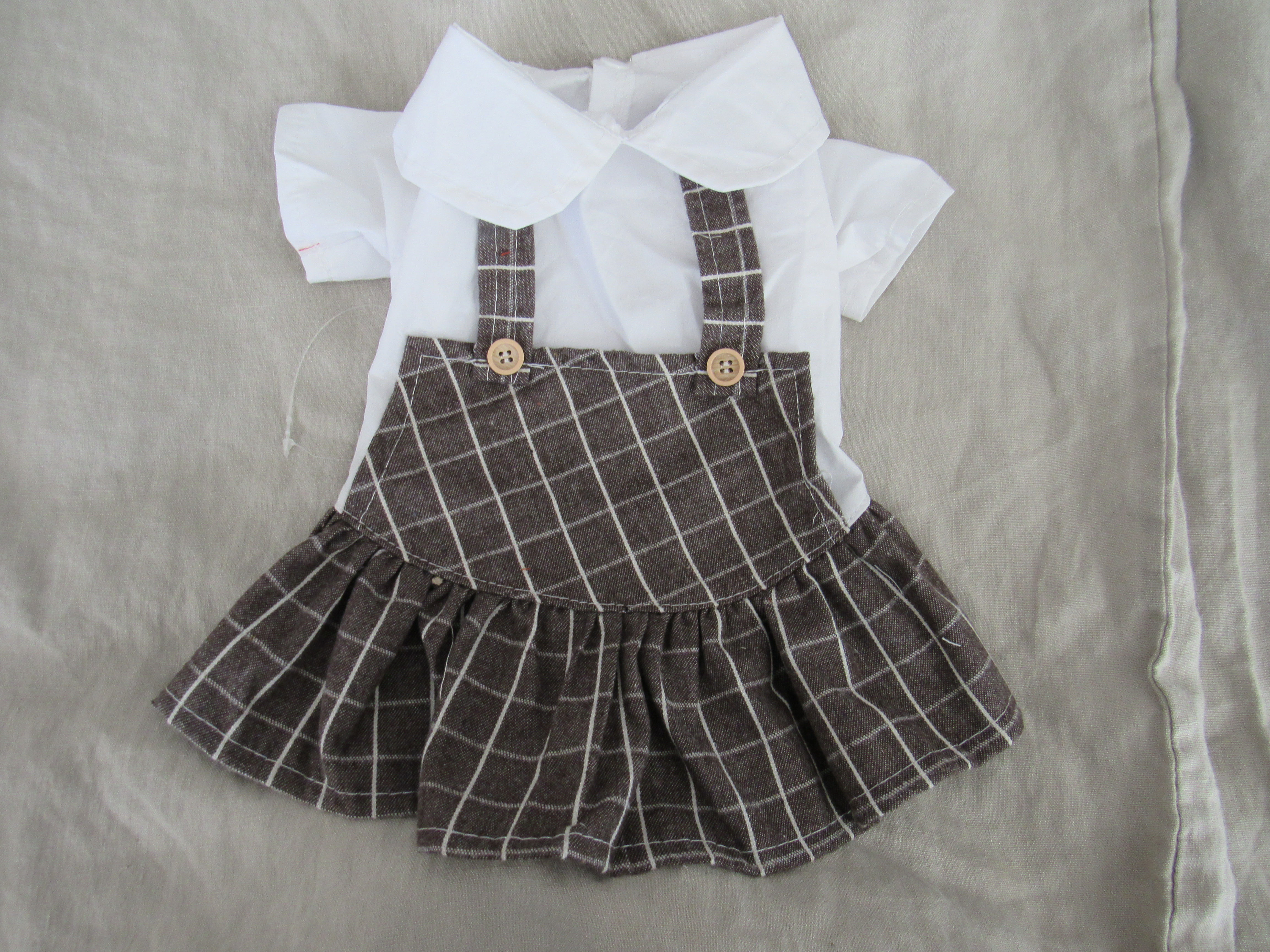 Shirt and Plaid Overall Dress Outfit