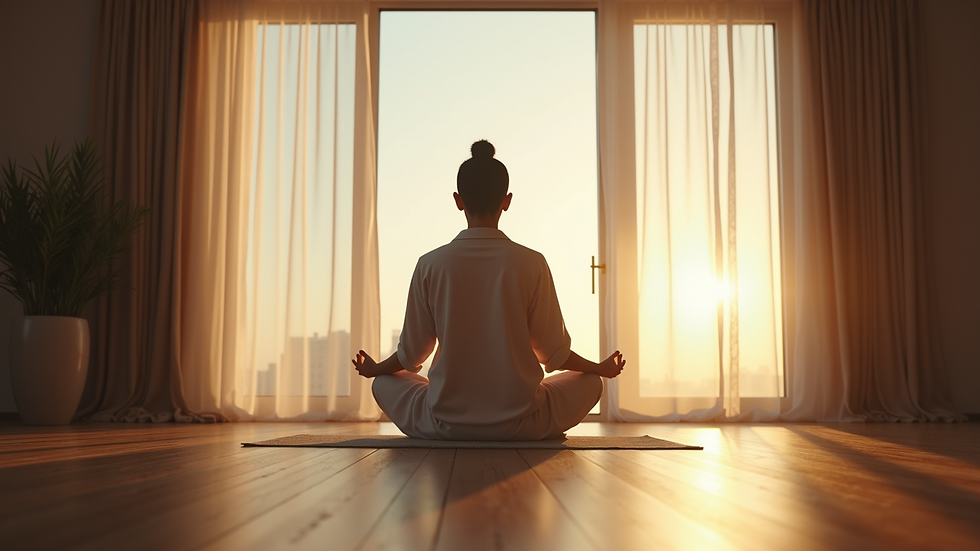 High angle view of a person meditating alone in a quiet room