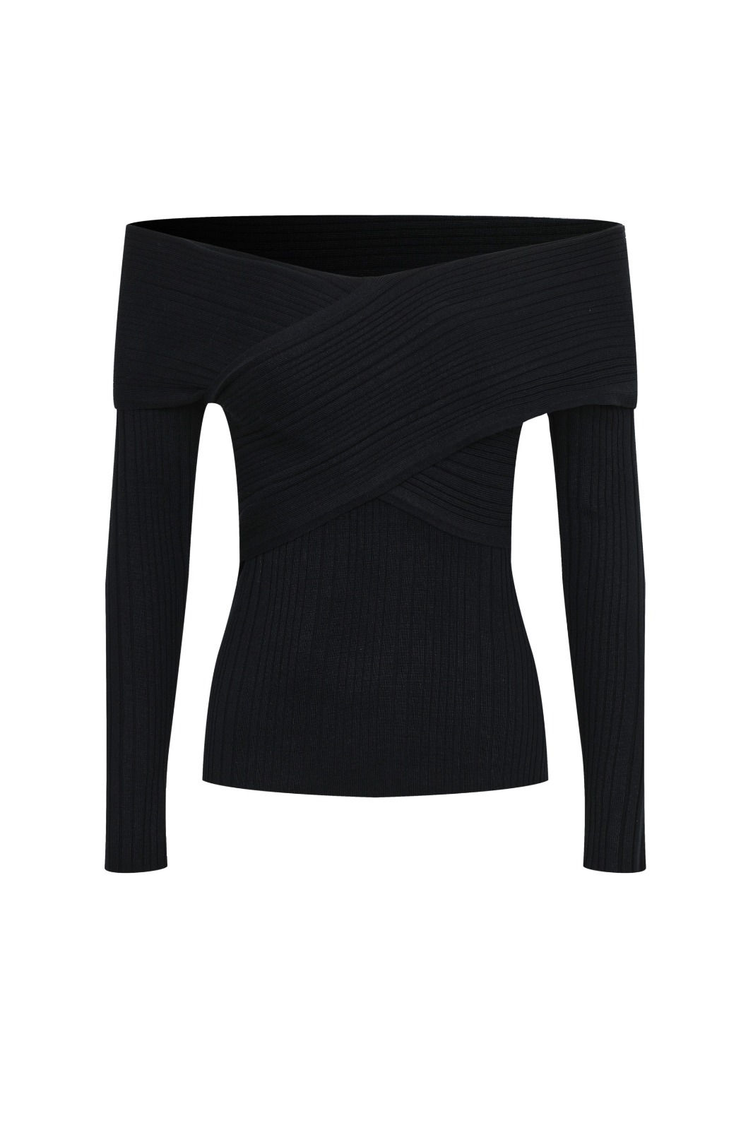 Wrap Effect Knit Off The Shoulder Long Sleeve Top