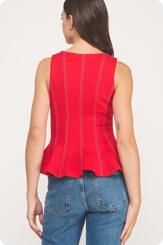 Miniatura: Top-stitch Peplum Sleeveless Ponte Top
