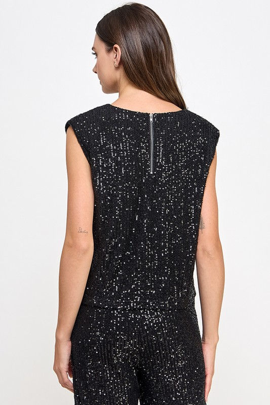 Miniatura: Sequin Sleeveless Top With Shoulder Pad