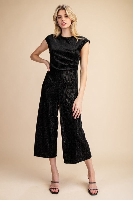 Miniatura: Round Neck Waist Pleats velvet Jumpsuit