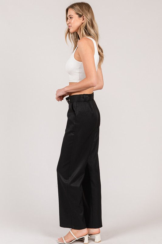 Miniatura: Textured Twill Belted Patch Pocket Wide Leg Pants