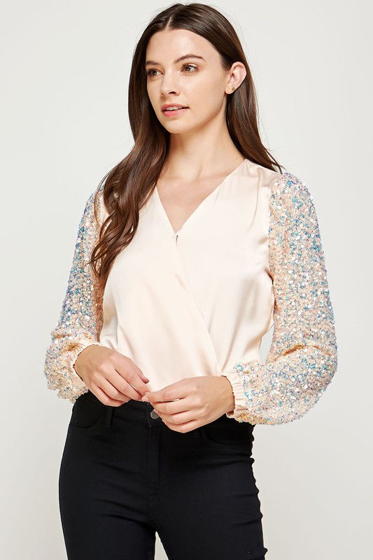 Miniatura: Sequin Sleeve Satin Bodysuit