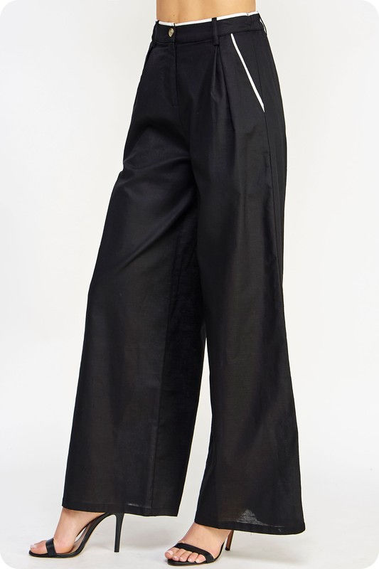 Miniatura: Contrast Piping Detailed Linen Pants