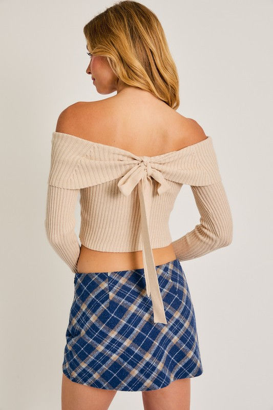 Miniatura: Off Shoulder Bar Back Ribbed Sweater