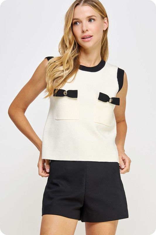 Miniatura: Color Block Bow Detail Knitted Top