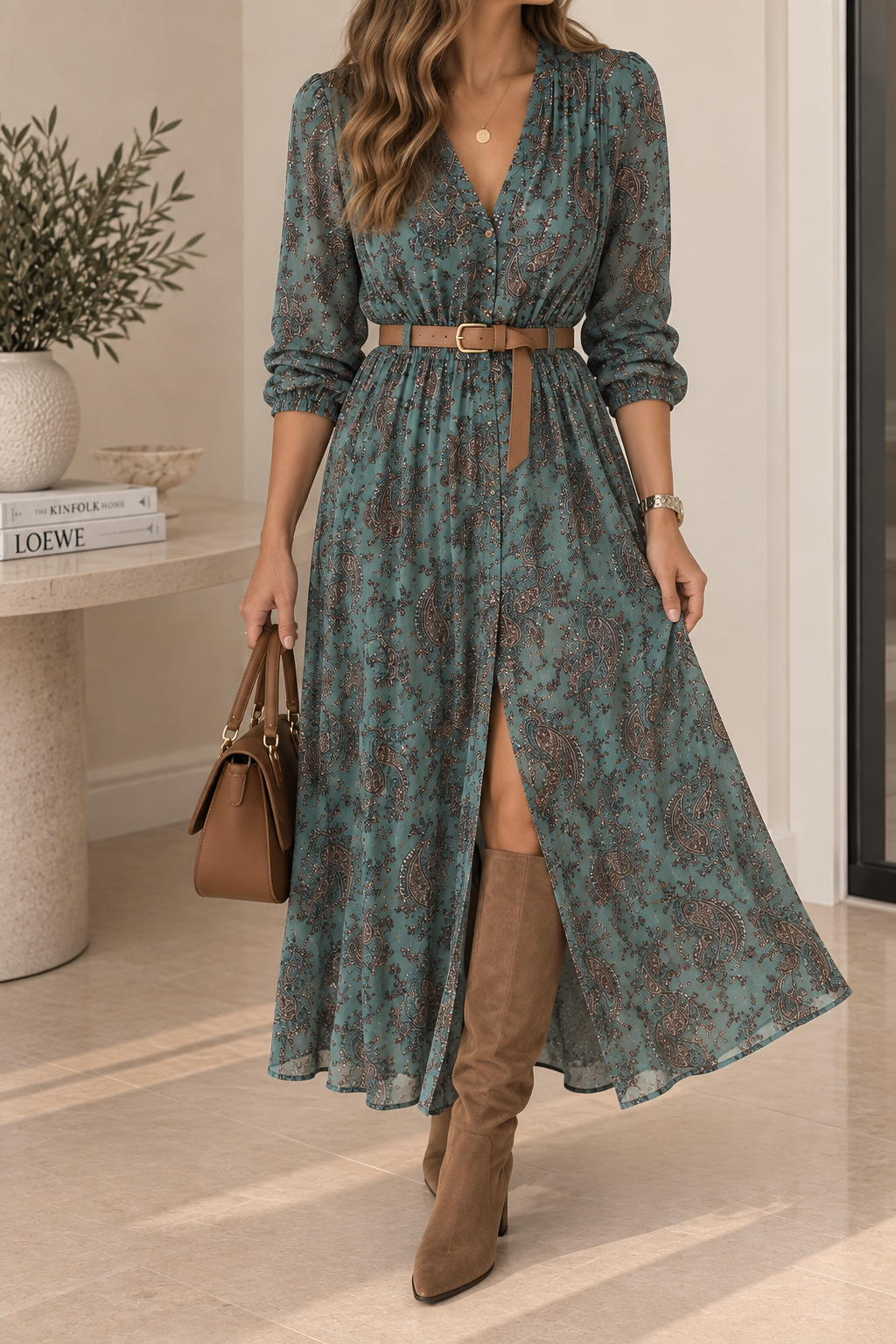 Paisley Print Midi Woven Dress