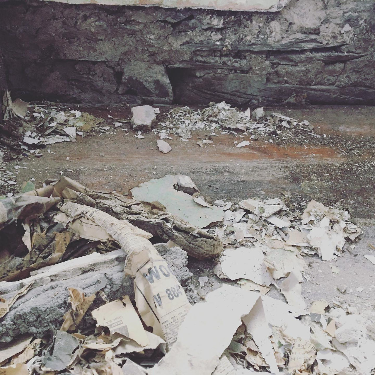 Newspapers in Building rubble