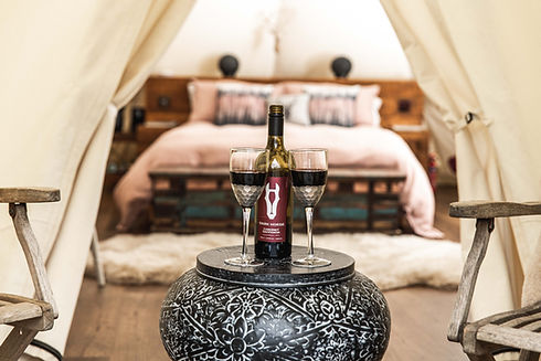 Wine on Porch of Dancing Deer Tipi