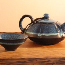 Jian Hare's Fur Porcelain Chinese Tea Pot and Cup