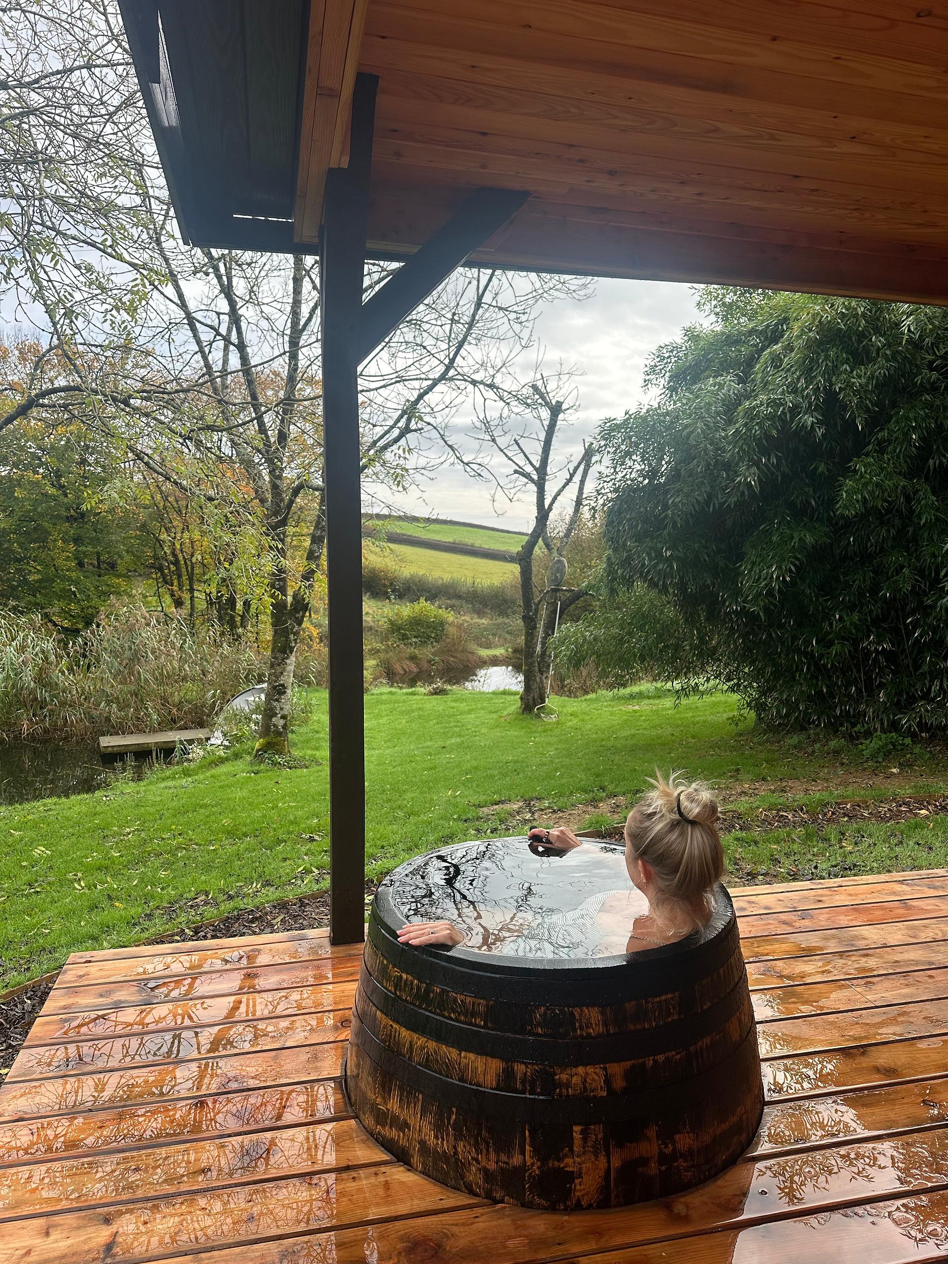 Cold plunge at waterside wellness glamping devon