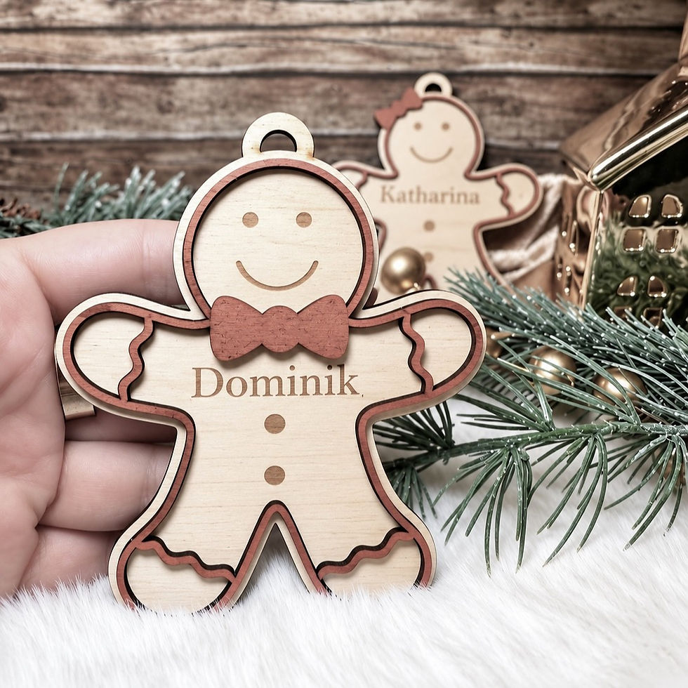 Miniaturbild: Personalisierter Weihnachtsanhänger aus Holz – Lebkuchenmann mit Namen