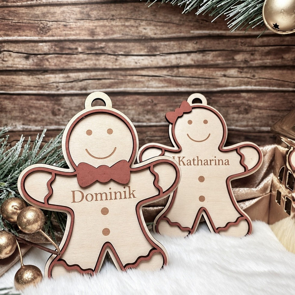 Miniaturbild: Personalisierter Weihnachtsanhänger aus Holz – Lebkuchenmann mit Namen