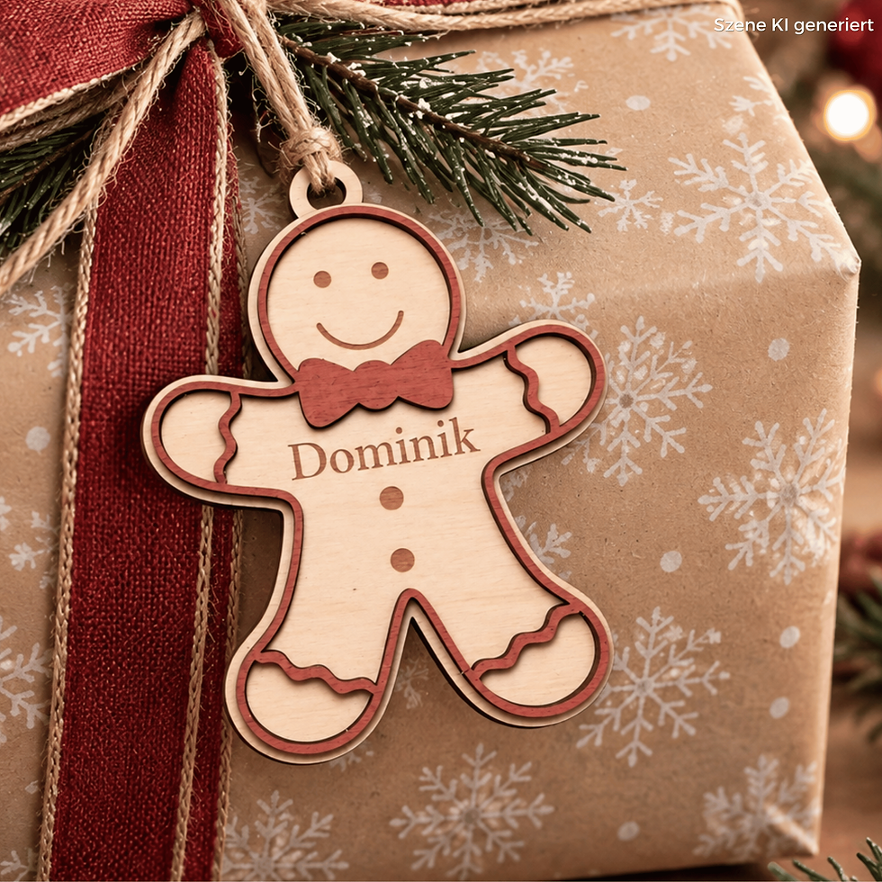 Miniaturbild: Personalisierter Weihnachtsanhänger aus Holz – Lebkuchenmann mit Namen