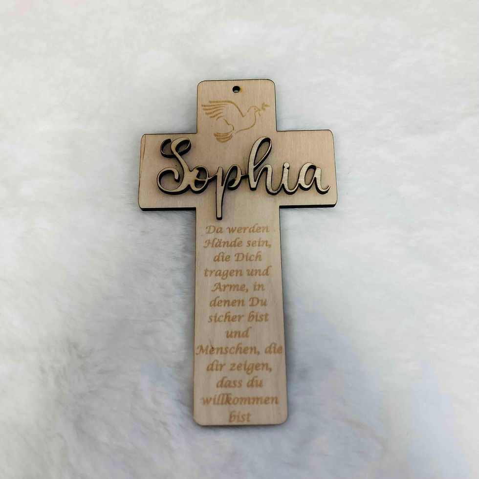 Miniaturbild: Holzkreuz mit Spruch und Name