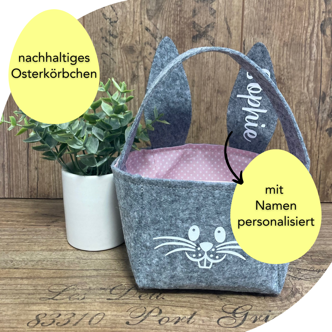 handgemachtes Osterkörbchen aus Filz – personalisiert mit Namen
