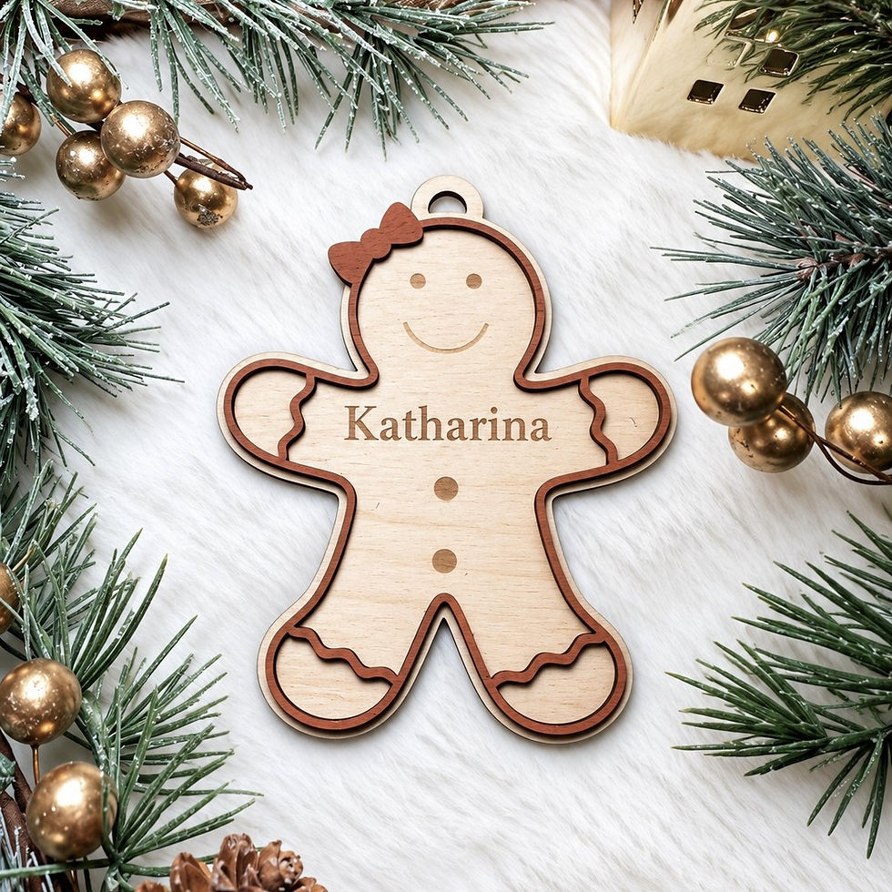 Miniaturbild: Personalisierter Weihnachtsanhänger aus Holz – Lebkuchenmann mit Namen