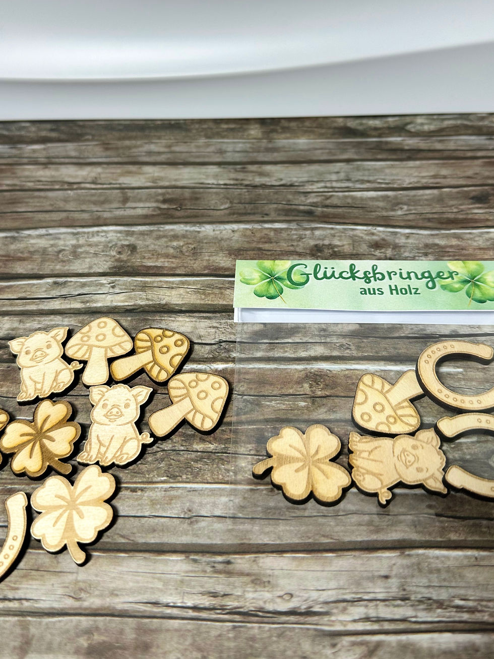 Glücksbringer aus Holz 5er Packung