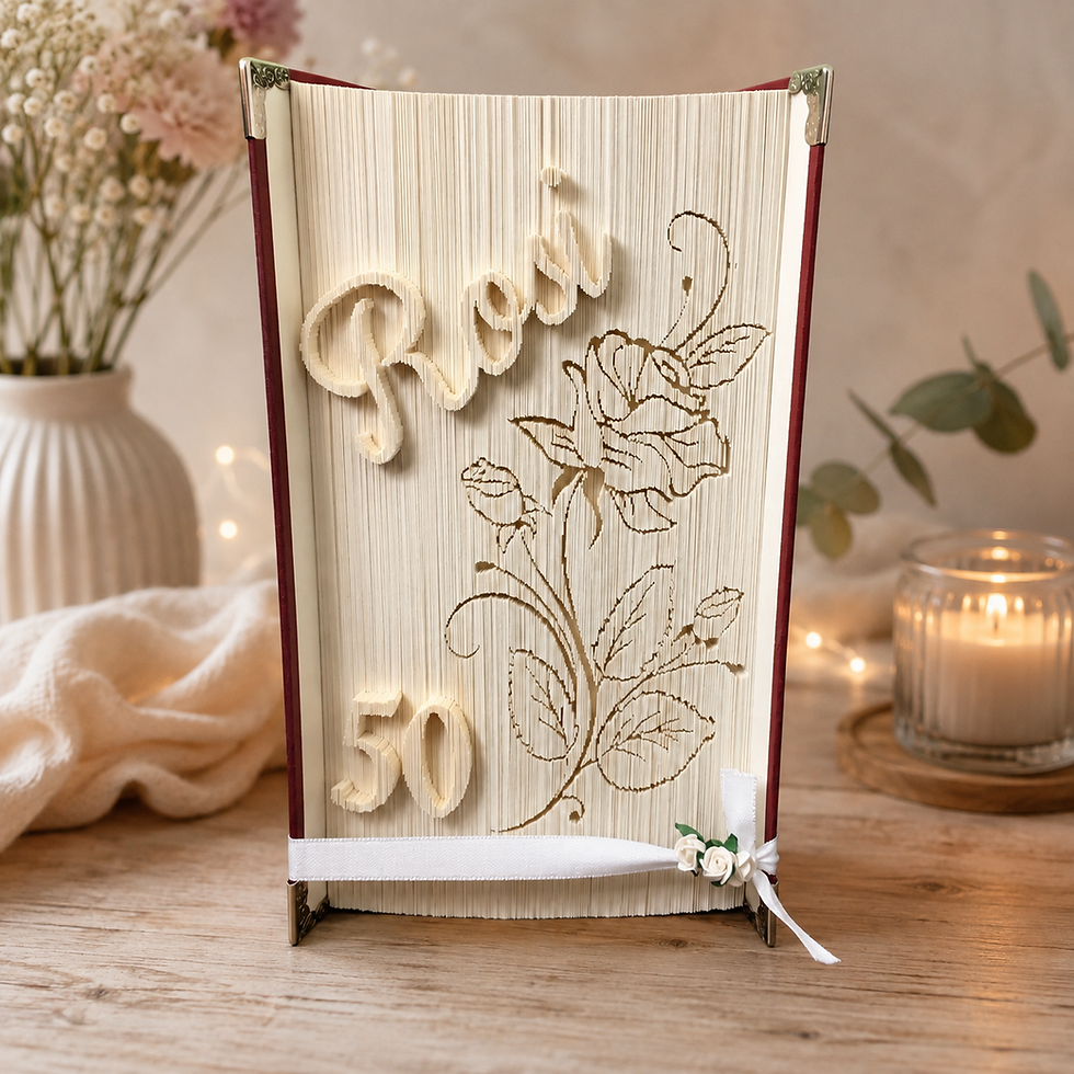 Geschenk zum Geburtstag Frau, gefaltetes Buch Rose