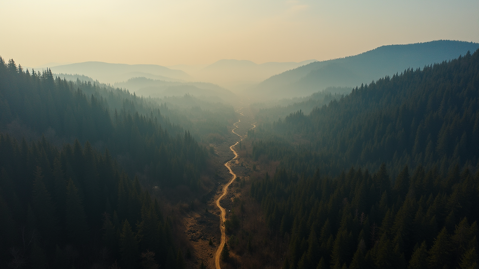 Aerial view of a forest area affected by wildfire
