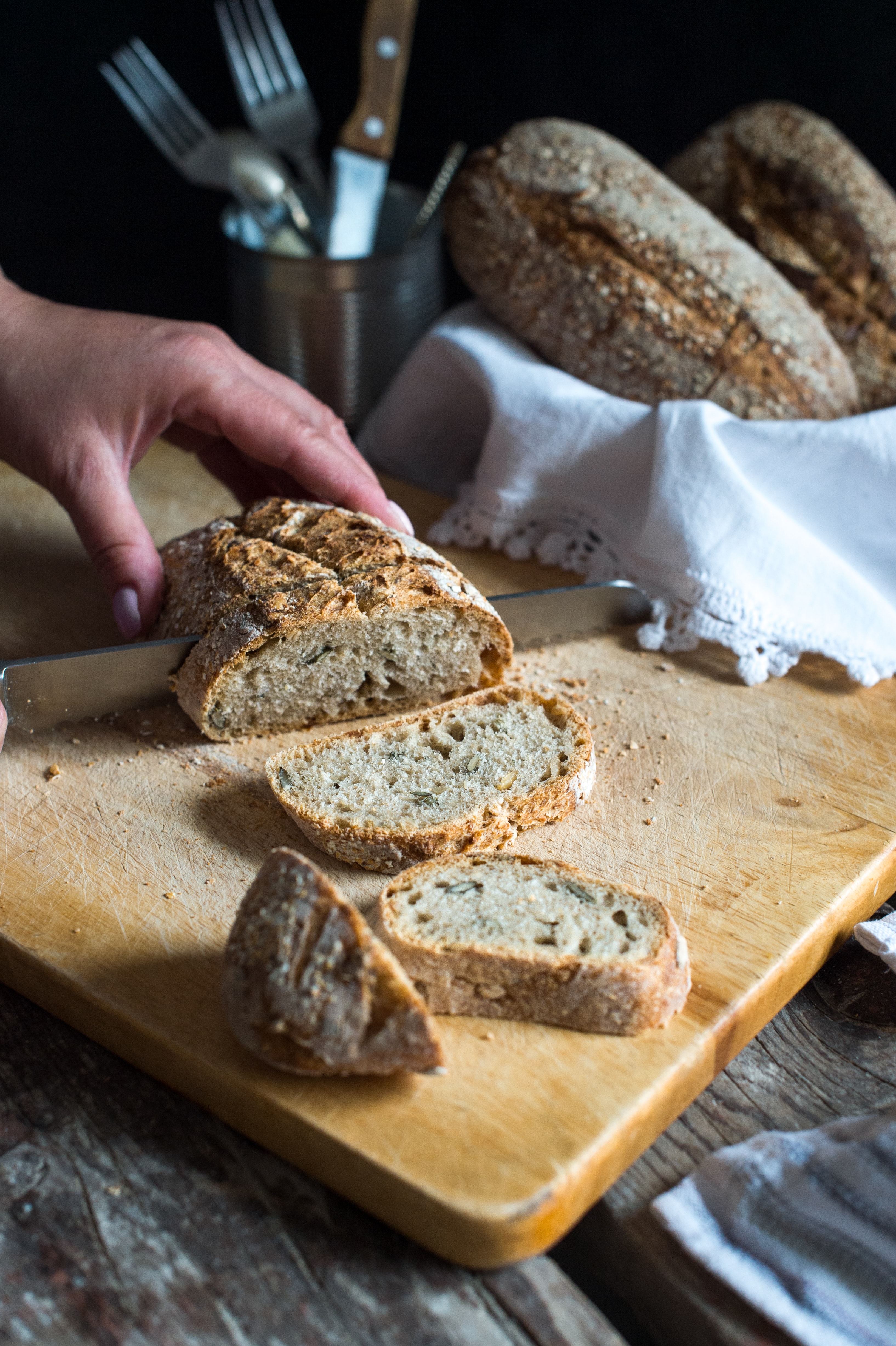 Freshly baked bread enriched with soy protein