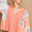 Thumbnail: POL V-Neck Knit Top with Floral Lace Detail in Coral