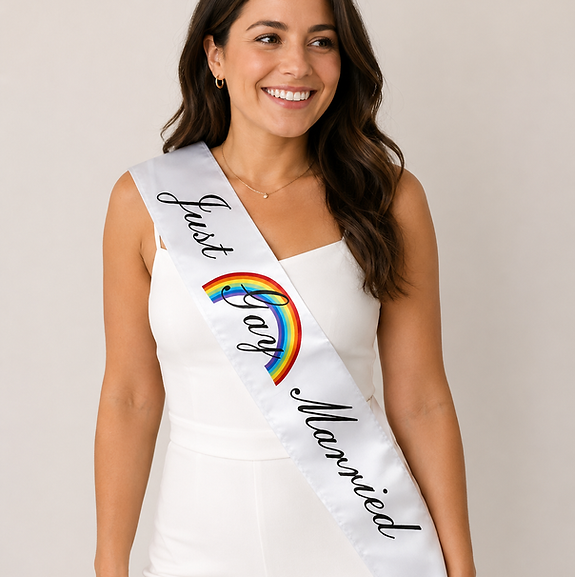 Just Gay Married Satin Sash. Custom order or purchase as designed.