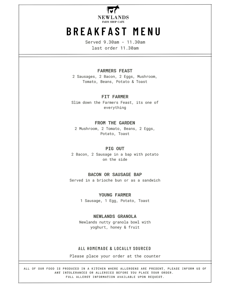 Breakfast menu