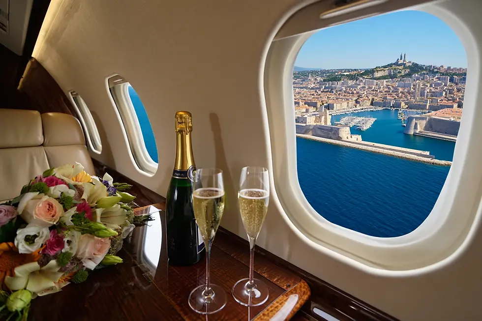 Marseille view from private jet window