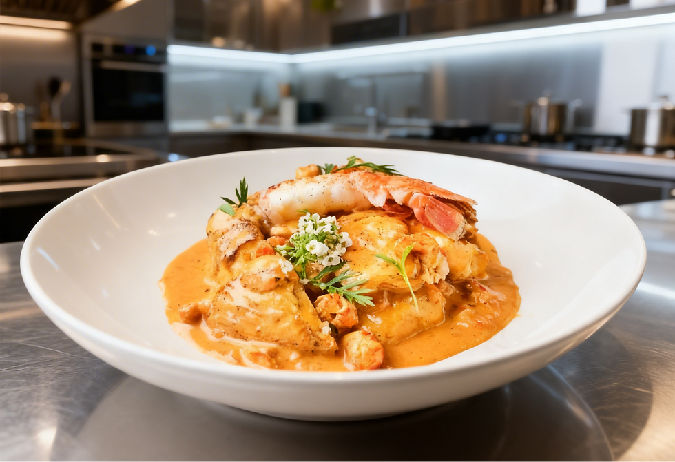 Chicken fricasse with langoustine