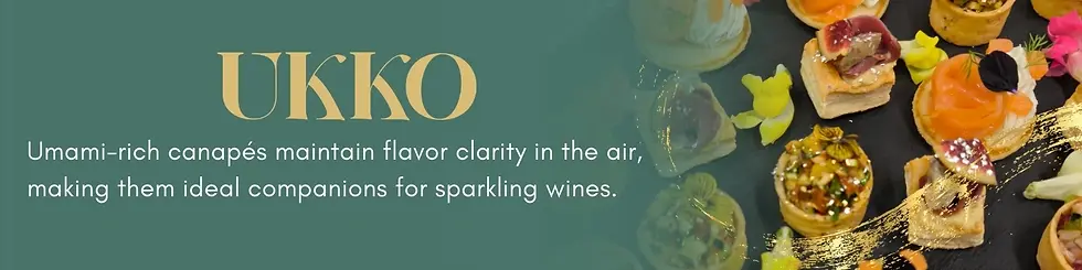 Umami-rich canapés maintain flavor clarity in the air, making them ideal companions for sparkling wines.