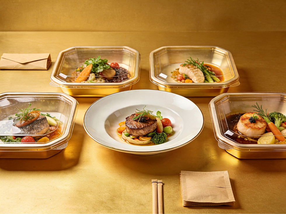 Prepped meals in golden boxes