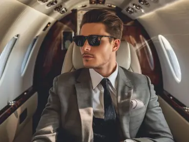 Man sitting in private jet.