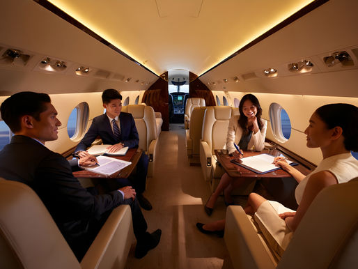 Business meeting (four people) inside a private jet