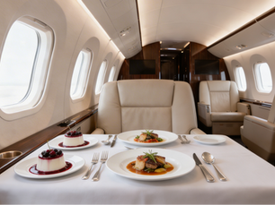 Dressed table inside private jet