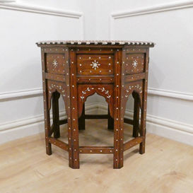 a late 19th century antique Hoshiarpur octagonal table with bone and ebony inlay and folding base