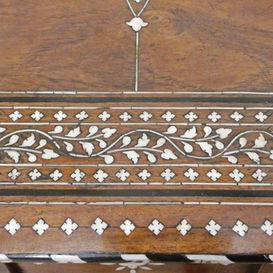 a late 19th century antique Hoshiarpur octagonal table with bone and ebony inlay and folding base