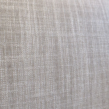 an antique French Edwardian period walnut window seat with leaf carvings to the arms and turned fluted columns upholstered in oatmeal beige linen fabric